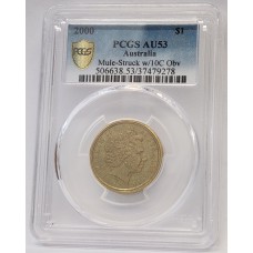 AUSTRALIA 2000 . ONE 1 DOLLAR COIN . ERROR . MULE . STRUCK ON TEN 10 CENTS